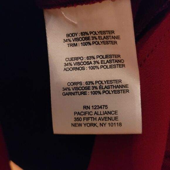 JONES NY BURGUNDY TOP W/ CHIFFON FLOUNCE - Picture 3 of 8